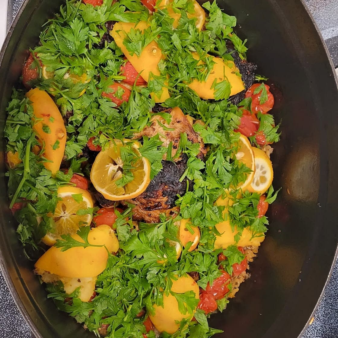 One Pot Greek Chicken and Lemon Rice