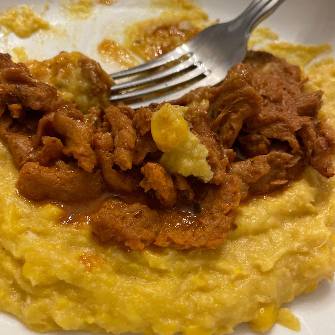 Vegan Cajun Soy Curls with Garlic Butter Creamed Corn
