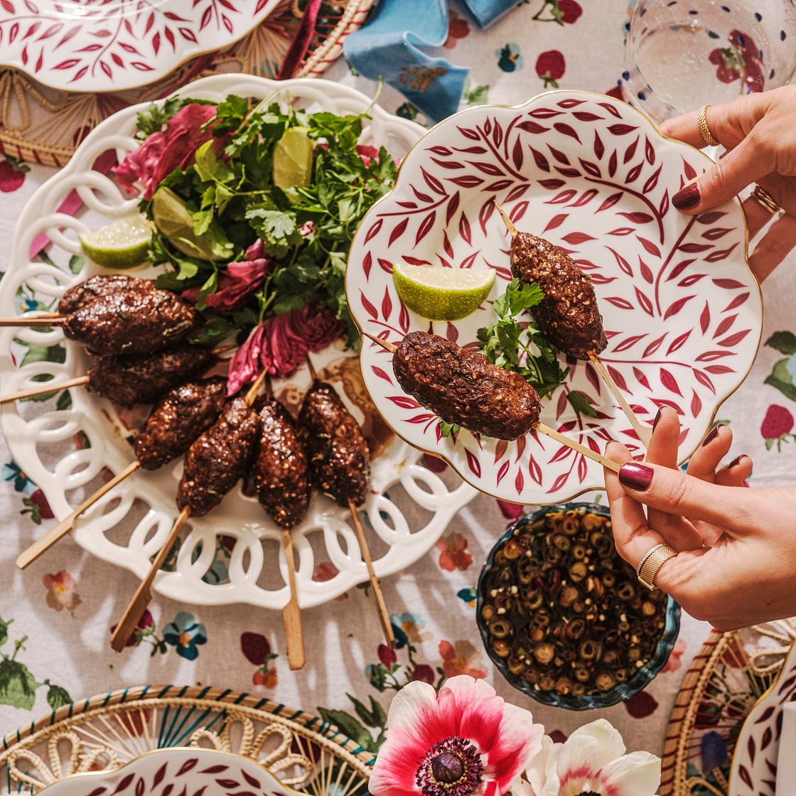 Sesame-soy lamb skewers