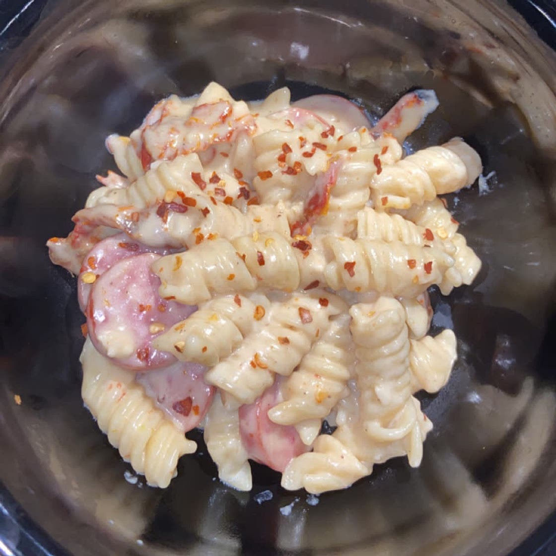 Creamy Mozzarella Pasta with Smoked Sausage