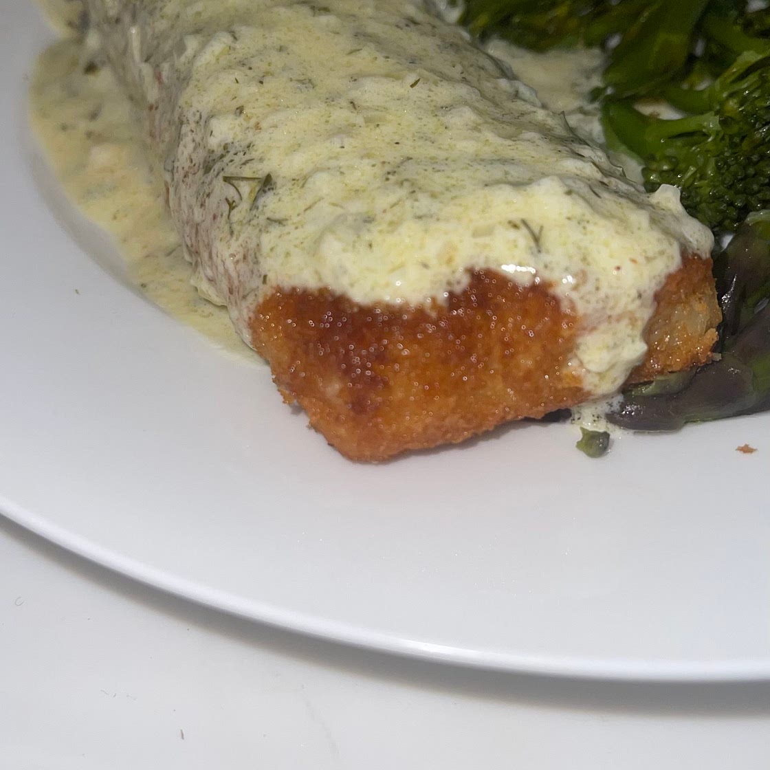 Parmesan Crusted Cod Lion in a Buttery Parsley and Dill Sauce