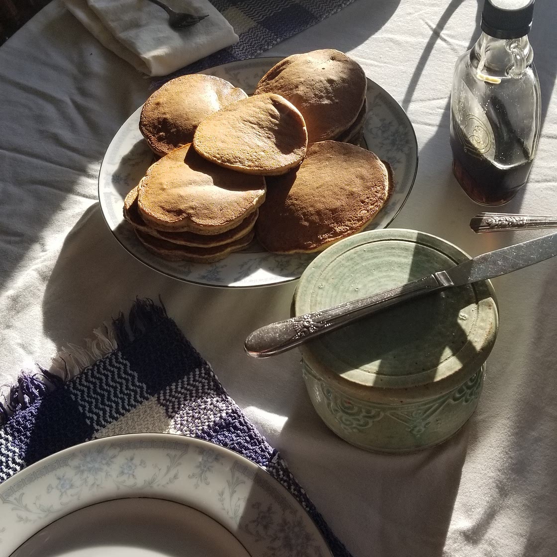 Almond protein, banana, & walnut pancakes