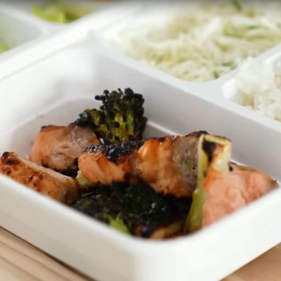 Teriyaki Salmon Skewers with Rice & Slaw