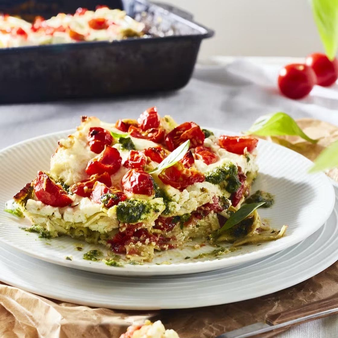 Lasagne mit Pesto- Ricotta- Kirschtomaten