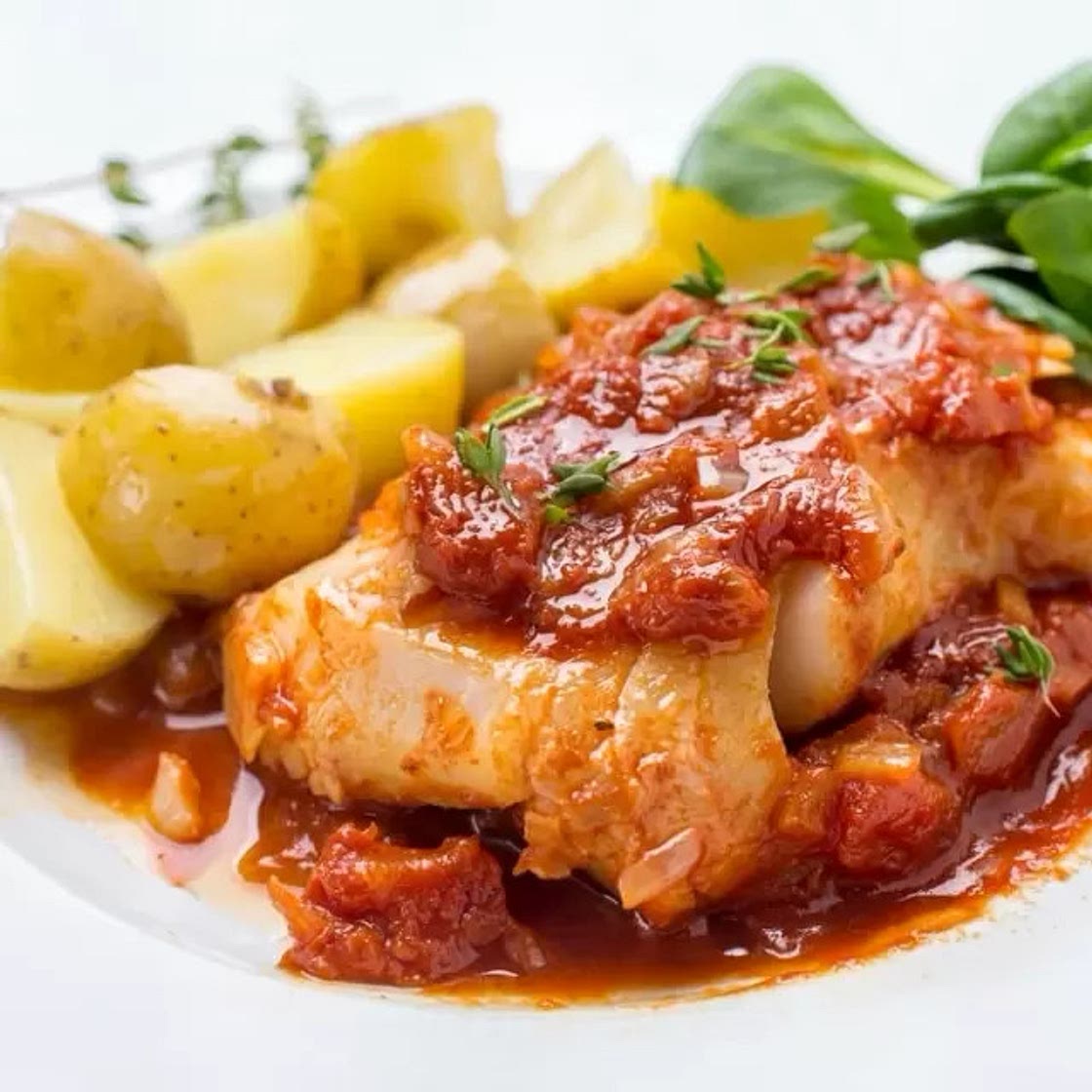 Bacalao con Salsa de Jitomate y Almejas