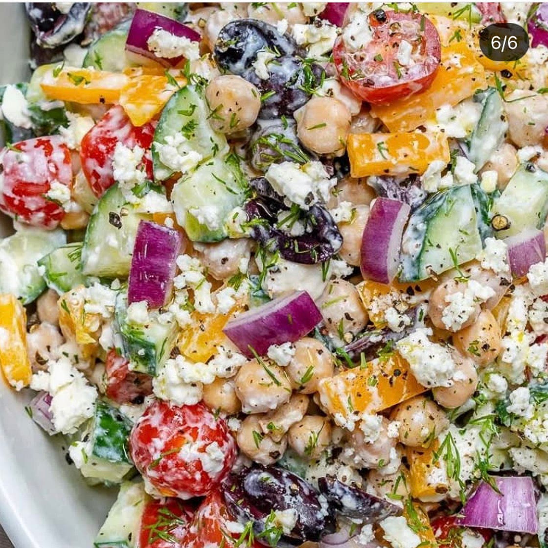 Greek Inspired Chickpea Salad + Tzatziki Dressing