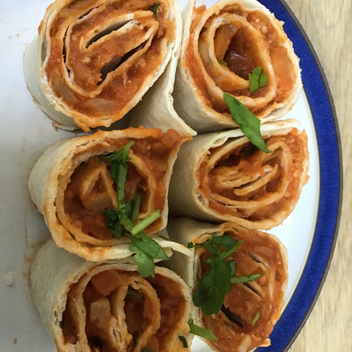 Lentil bolognesy pinwheels
