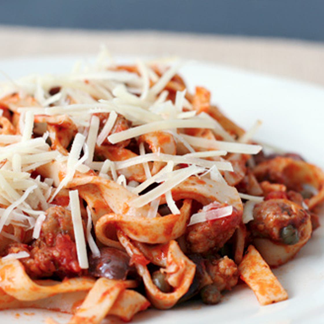 Spaghetti with Italian Sausage and Olives