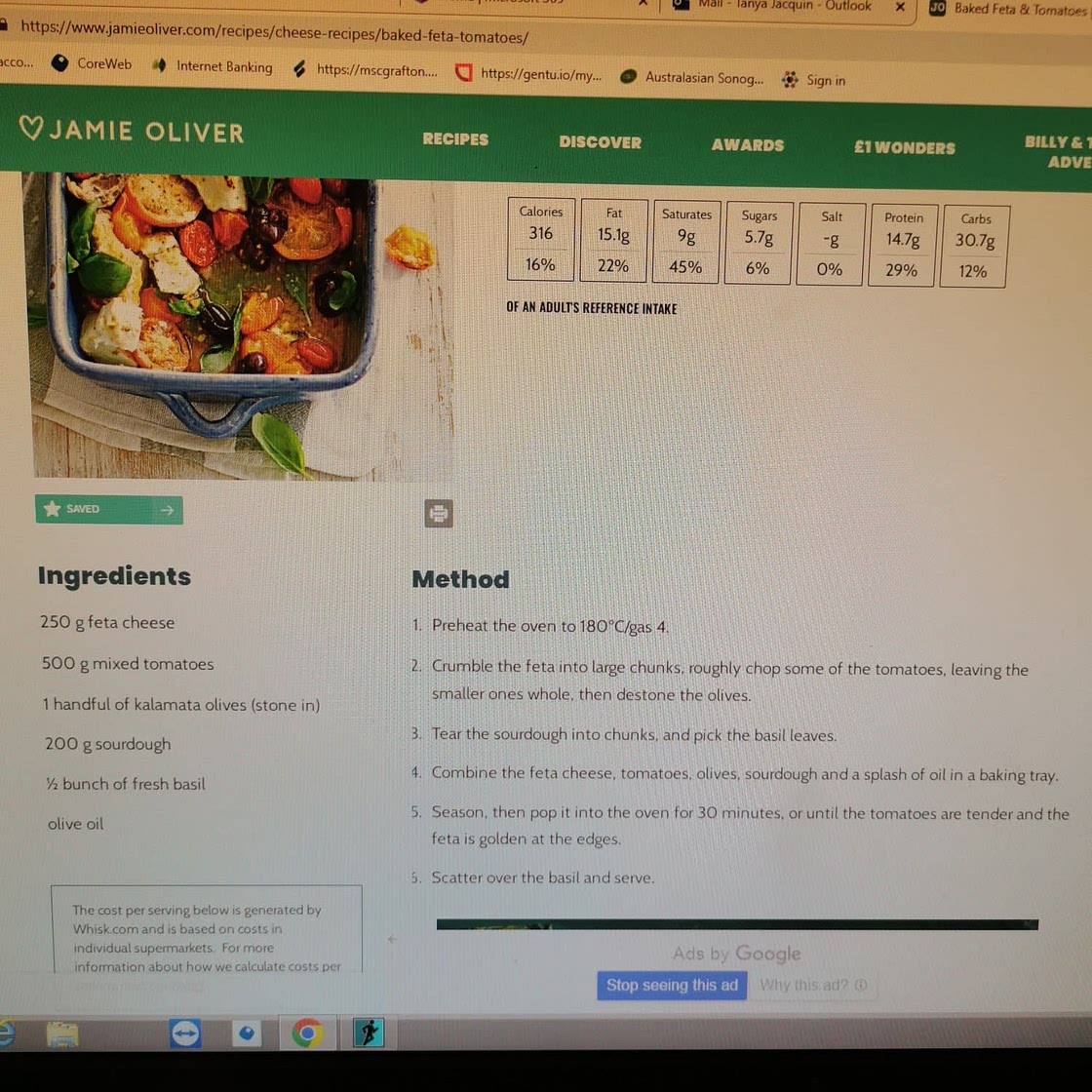 salmon patties with potatoes and baked feta and tomatoes (Jamie Oliver)