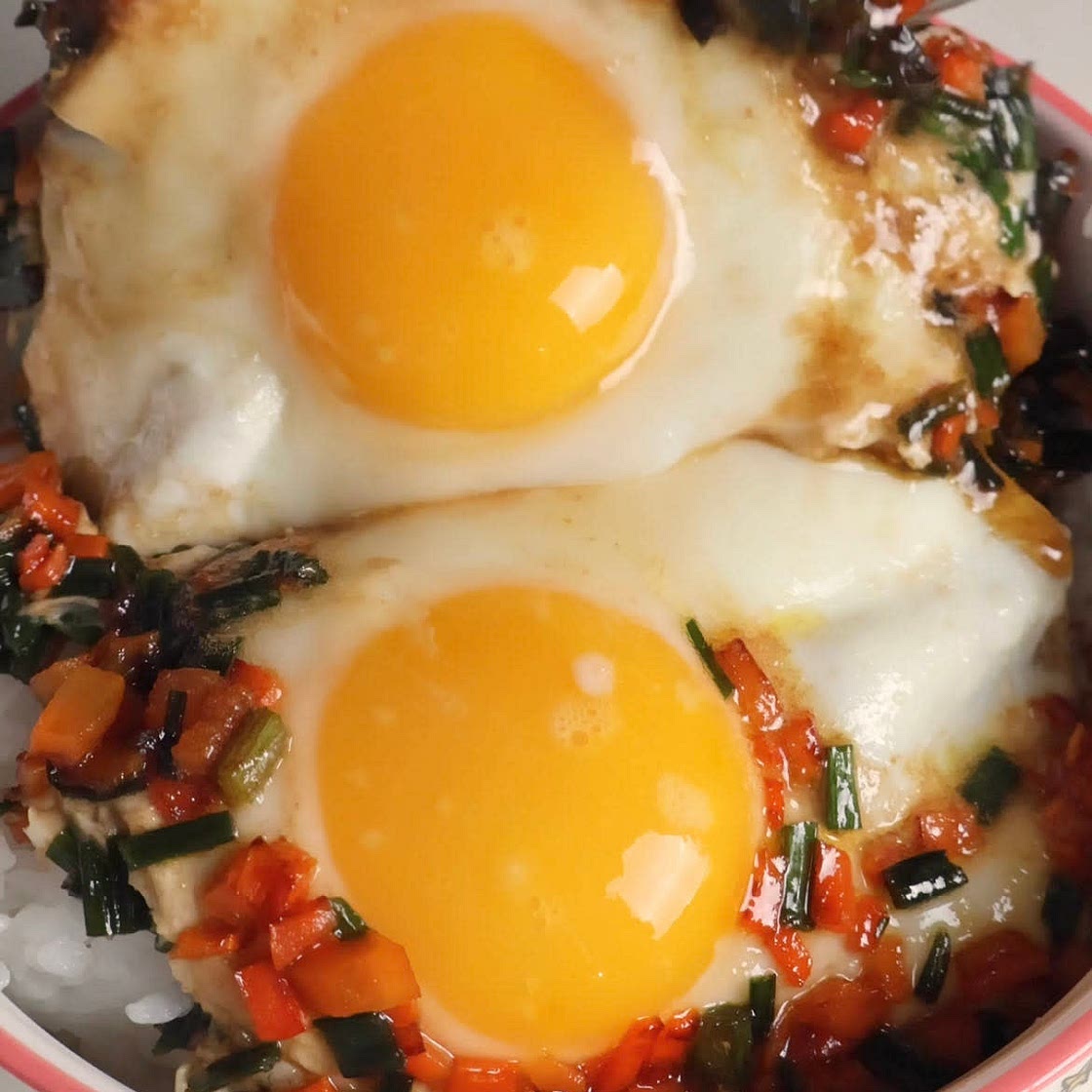 Mayak fried egg over rice