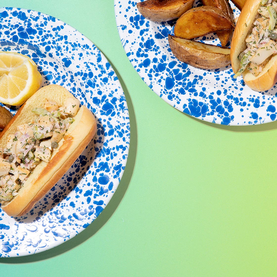 New England Lobster Rolls with Hearts of Palm & Lemon Pepper Potato Wedges