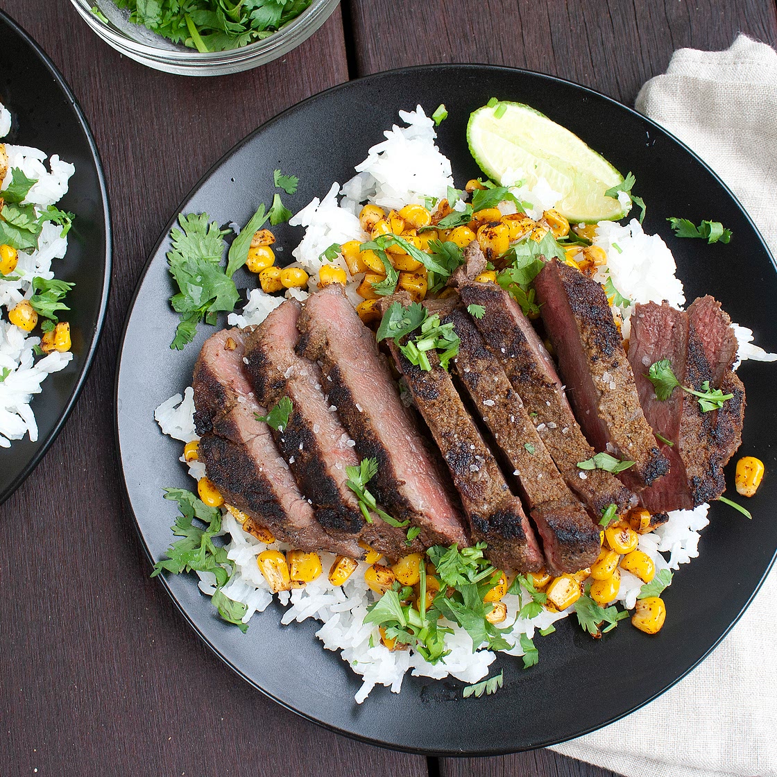 Cumin Rubbed Steak with Charred Corn