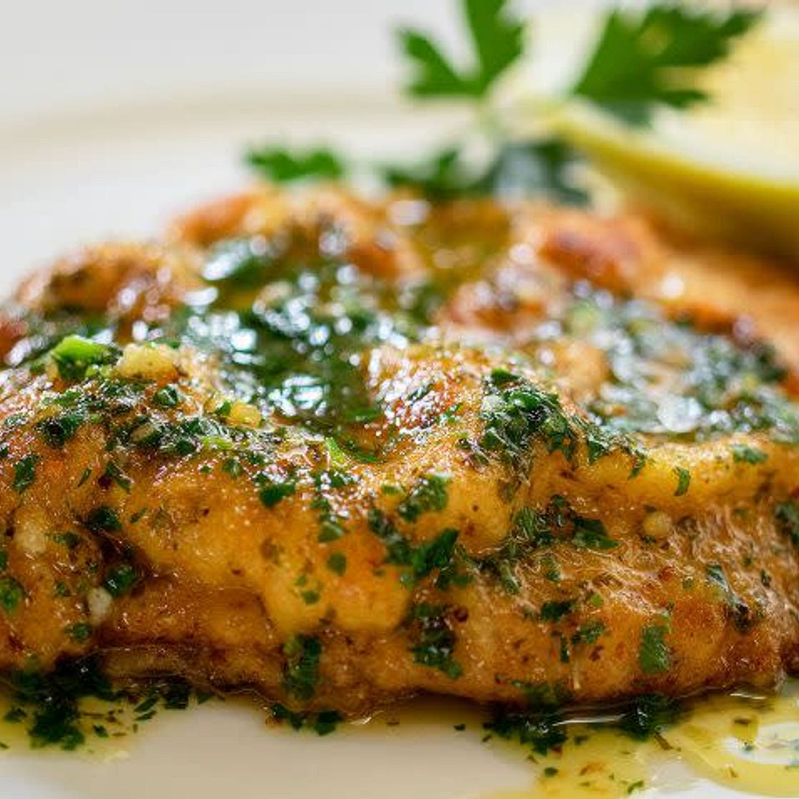 Chicken schnitzel with lemon garlic butter sauce