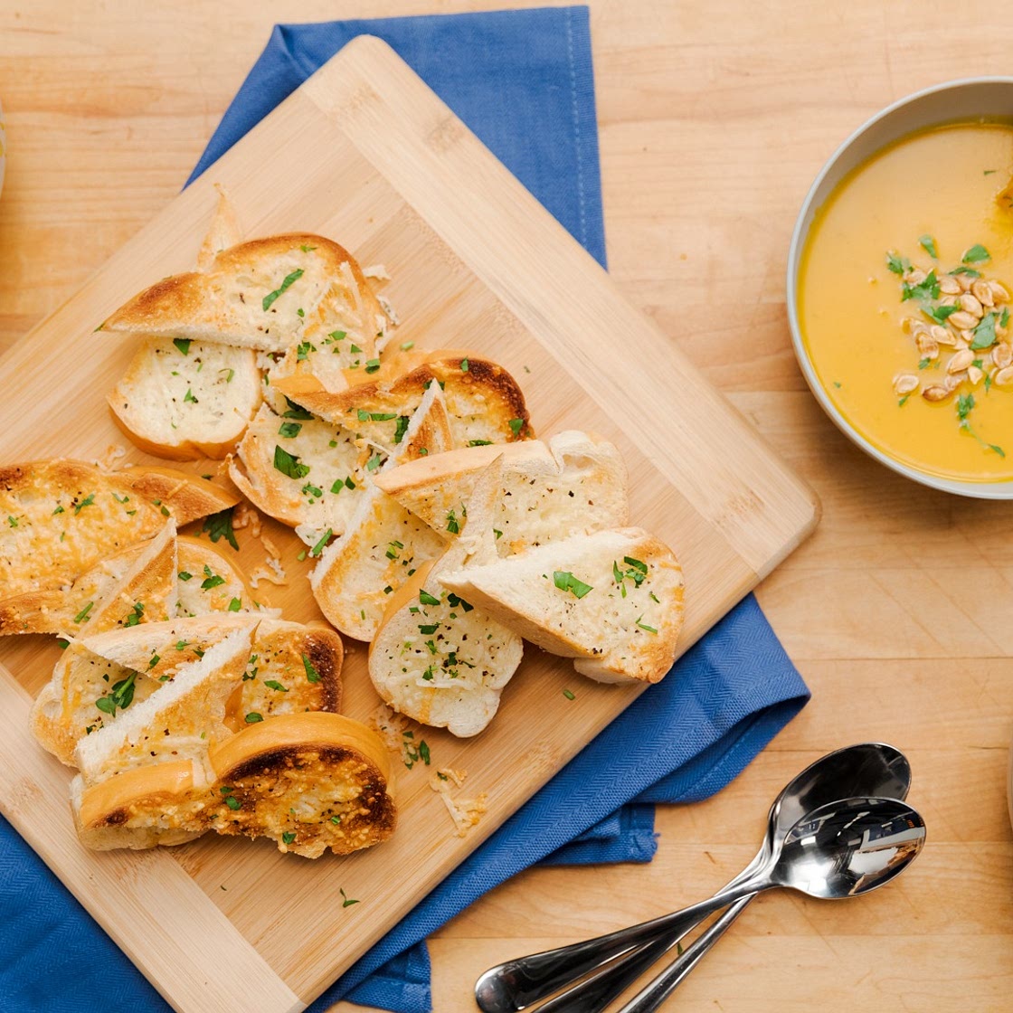 Butternut Squash Soup with Cheesy Toast Points