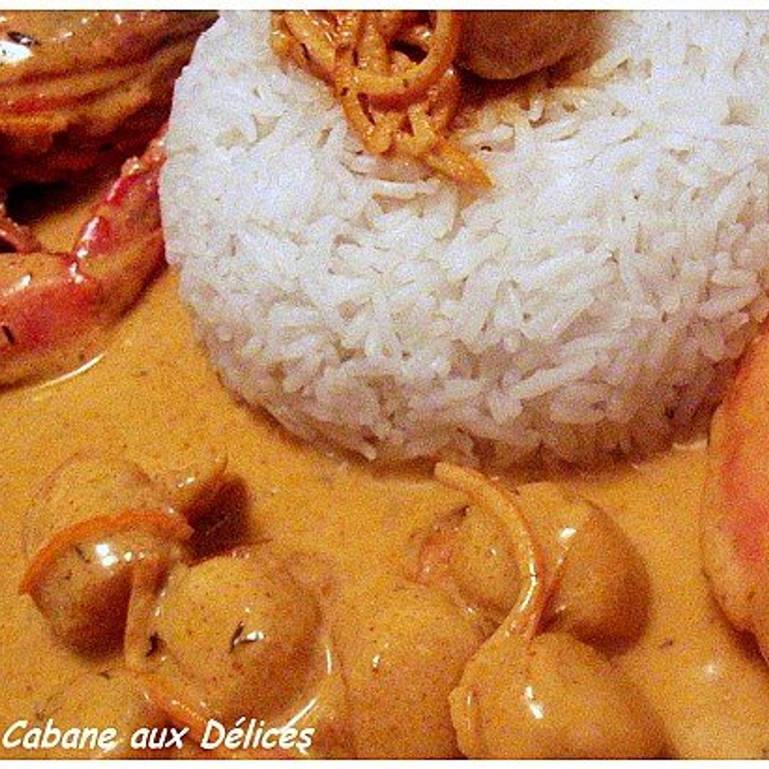 Assiette de Gambas et St Jacques au Curry et Garam massala
