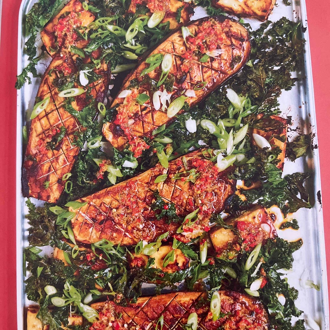Miso aubergines with tofu, sesame and chilli
