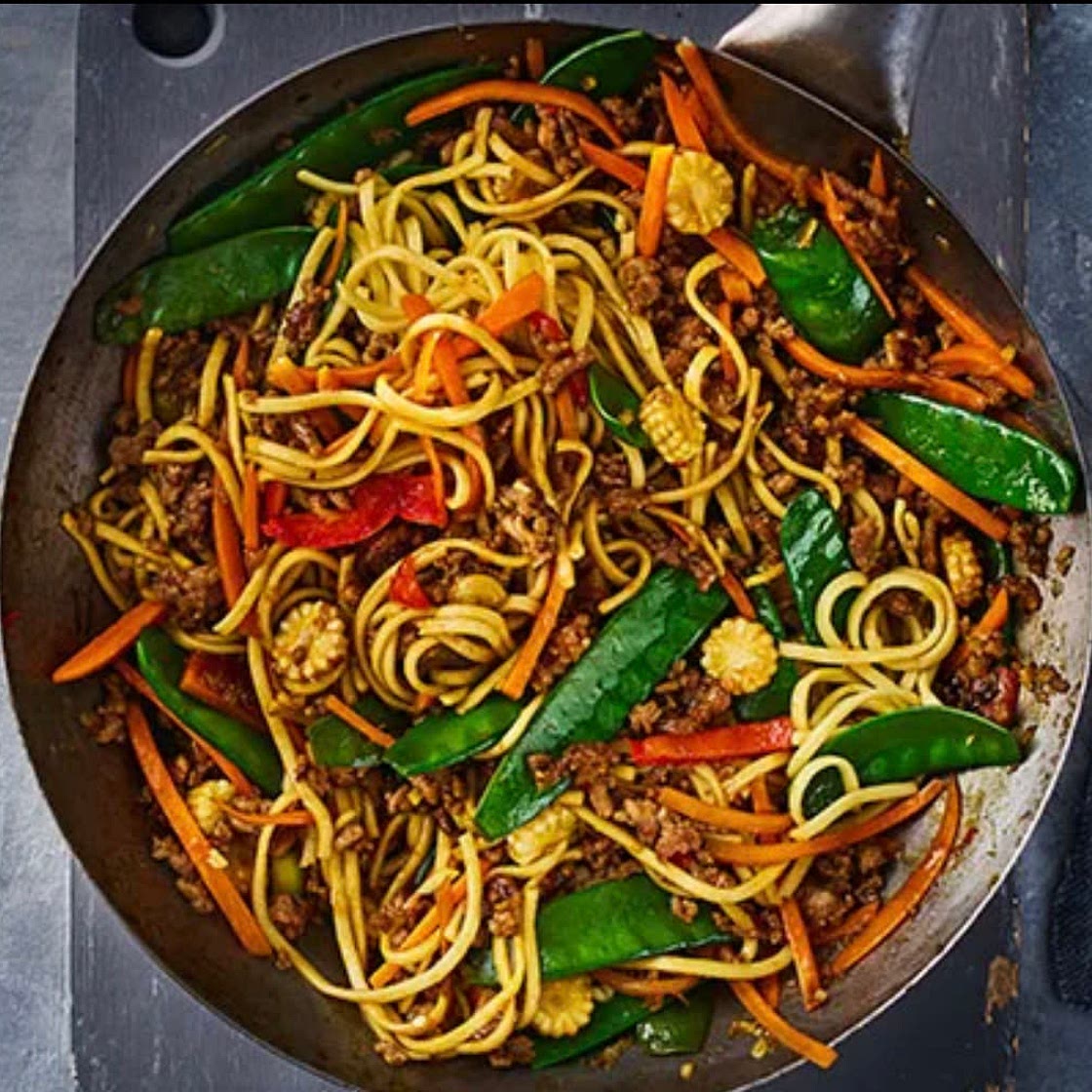 Pork noodle stir-fry