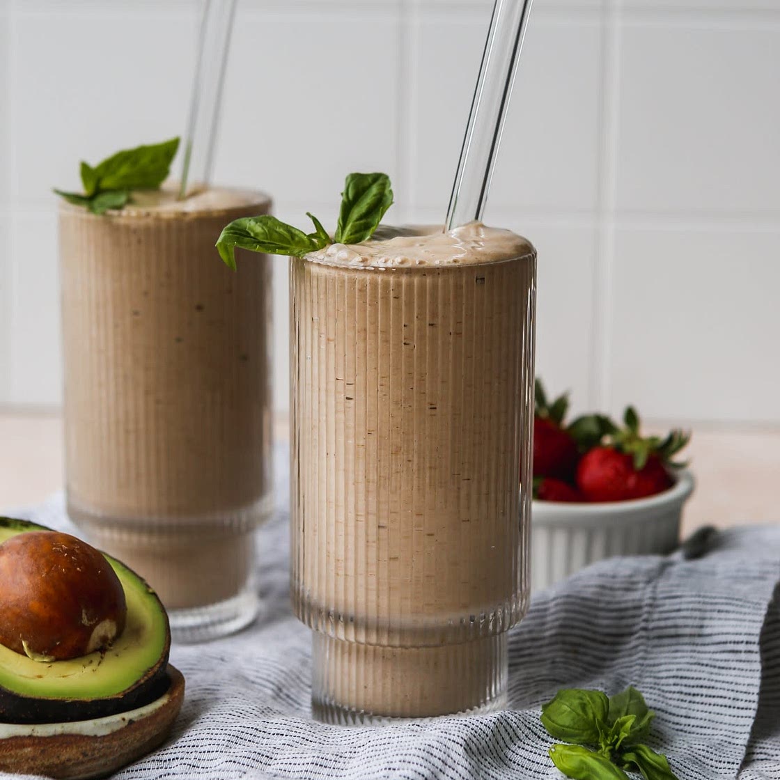 Strawberry Avocado Smoothie With Basil