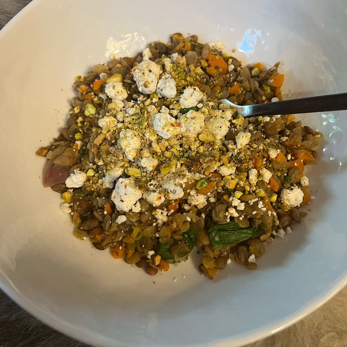 French Lentil Salad with Goat Cheese and Spinach