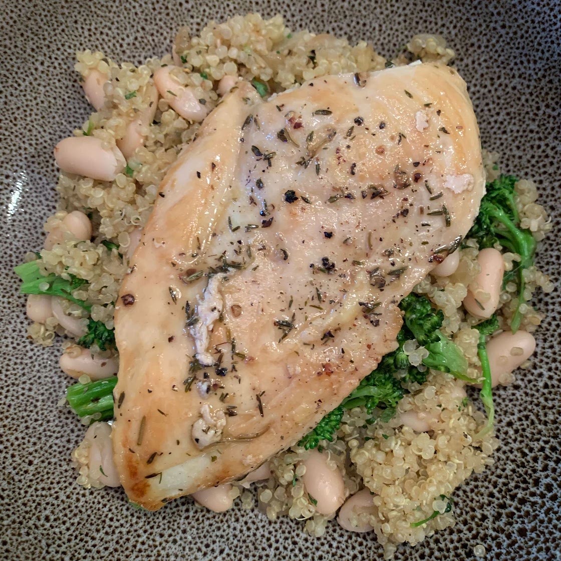 One Pan Broccoli Quinoa Skillet with Parmesan and White Beans