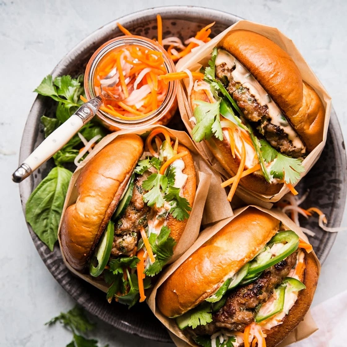 Banh Mi Burgers w/ Sweet Potato Fries