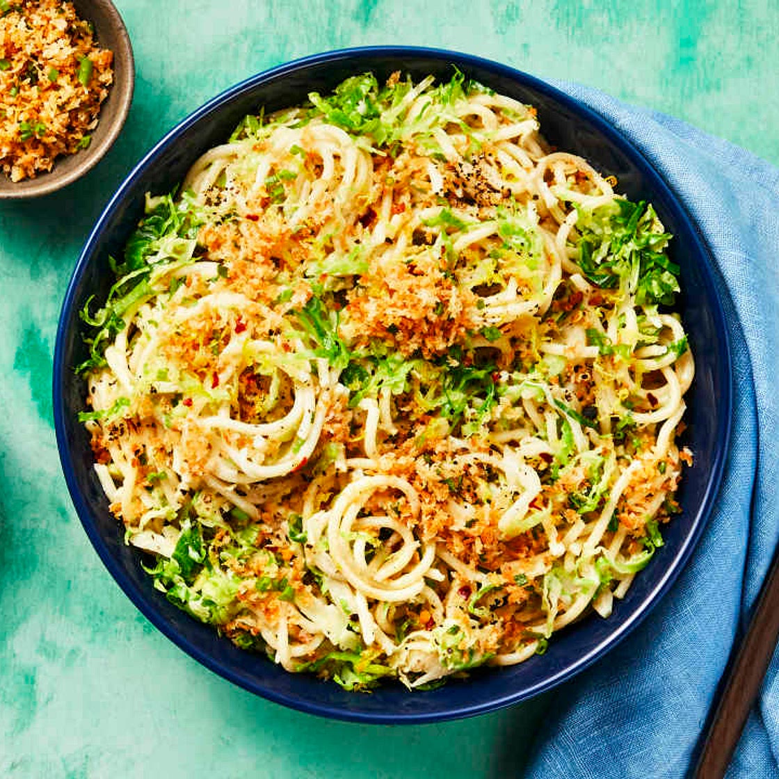 Spaghetti with Chicken & Brussel Sprouts