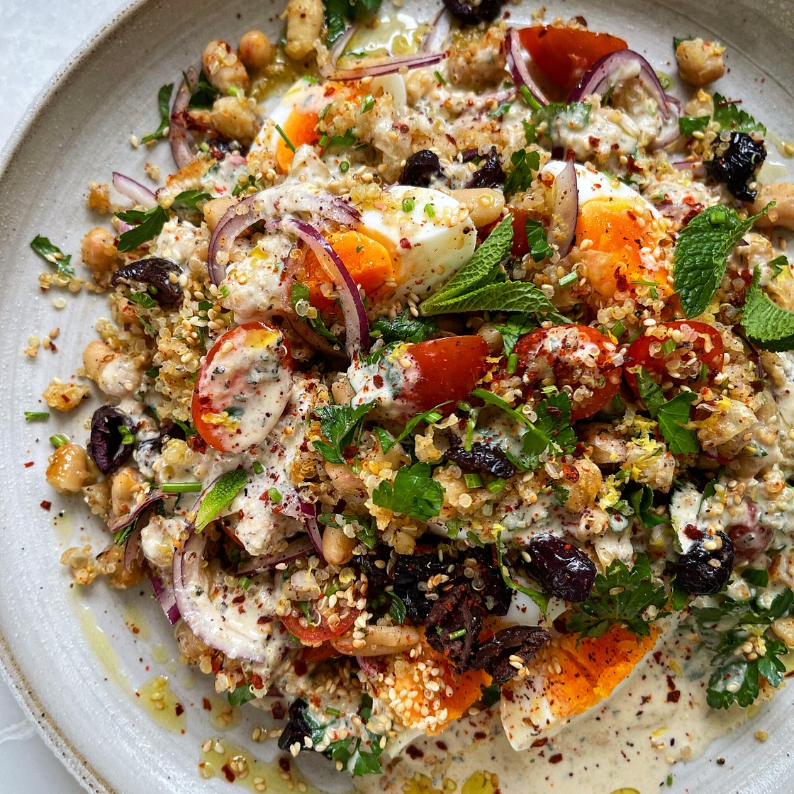 Meliz Cooks Creamy Tahini, Quinoa & Quinoa “Piyaz” Salad | Blossom Avenue