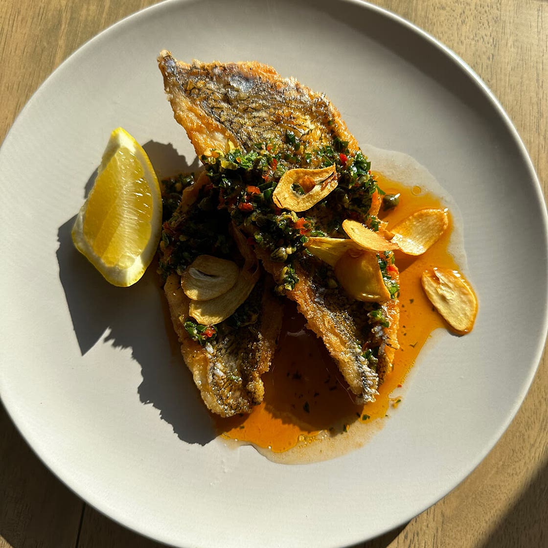 Crispy Fish with Lemon, Chili and Fried Garlic