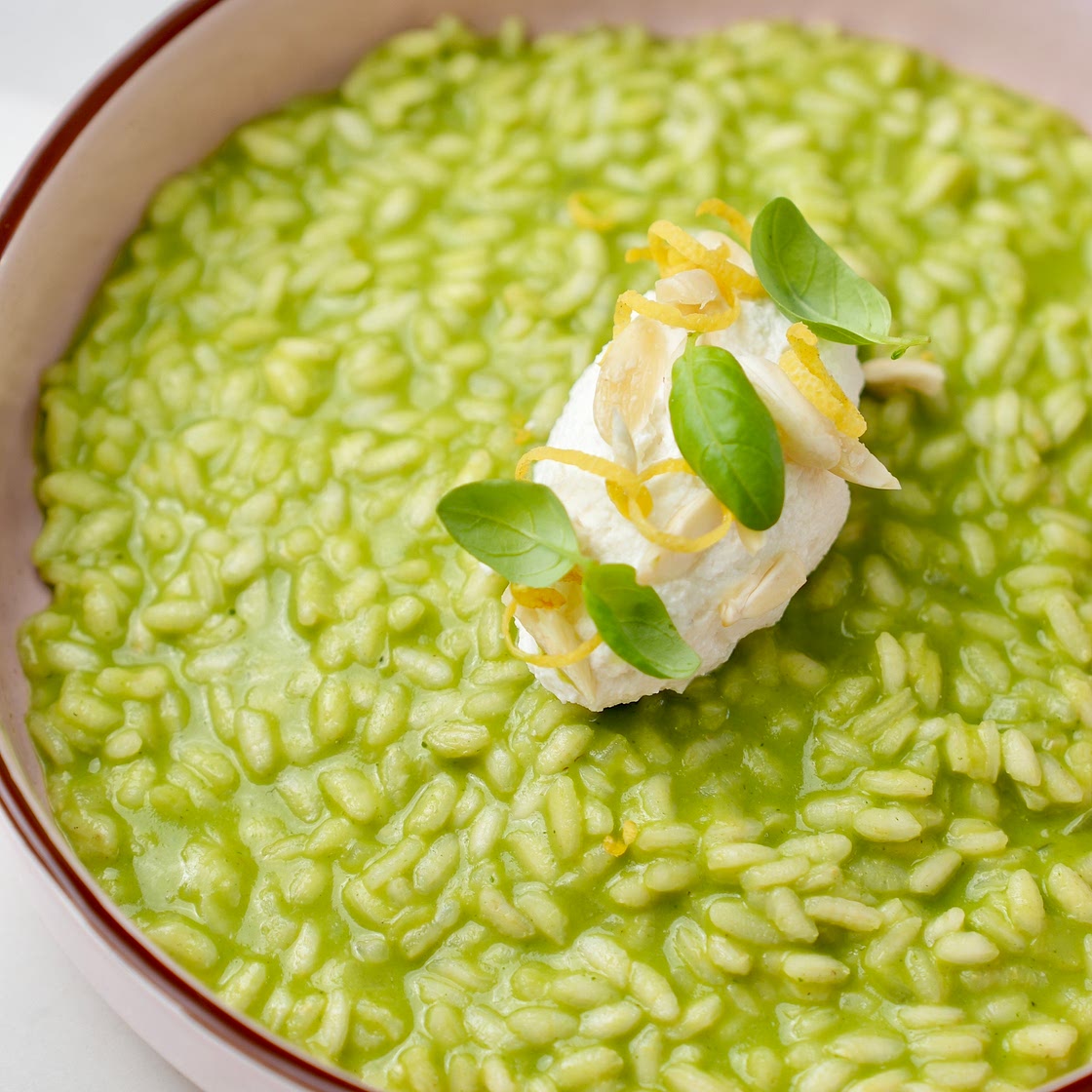 Basil risotto with sea bream