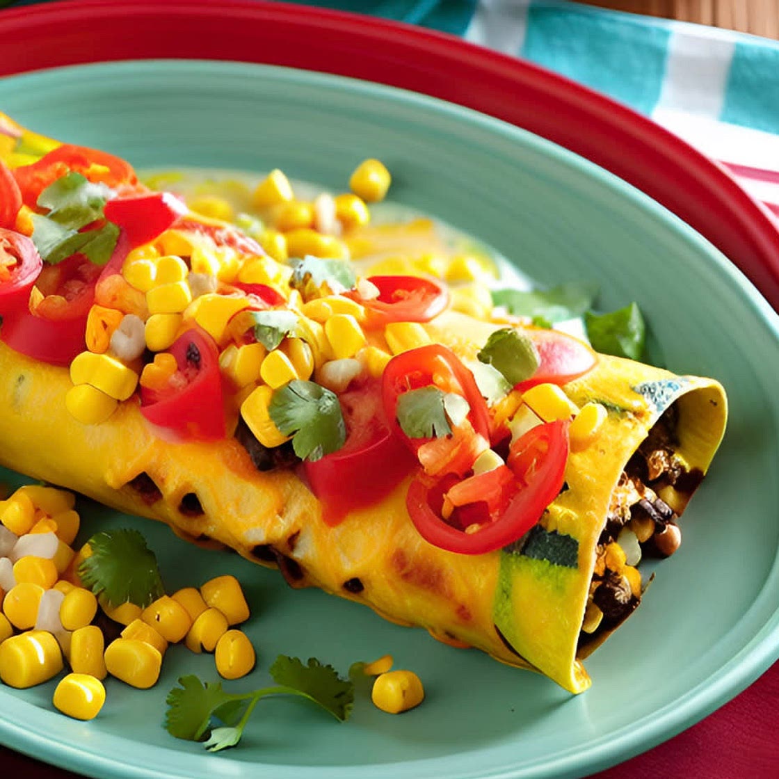 Simple corn and  zucchini enchilada