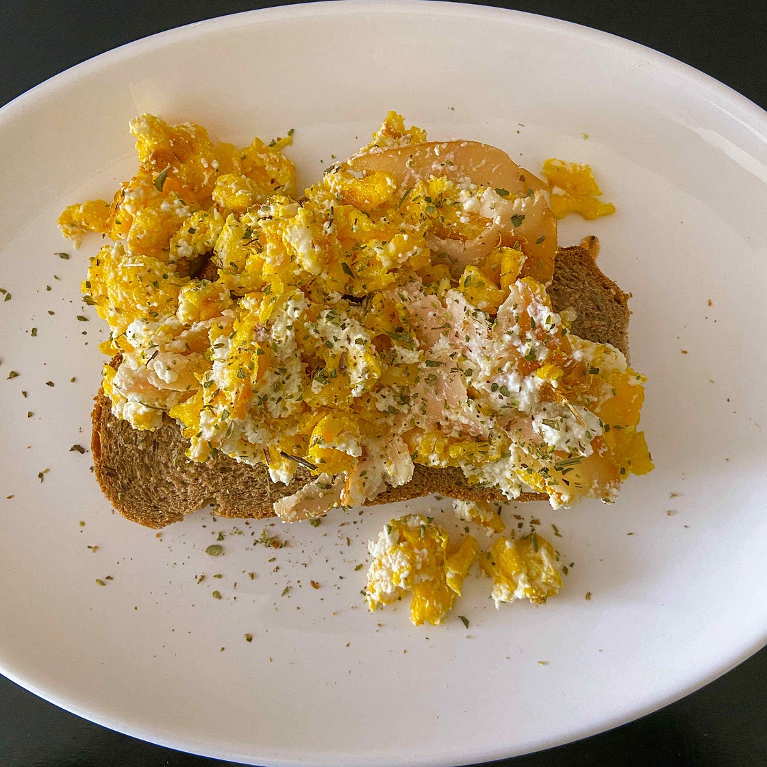 Breakfast toast with eggs and cottage cheese