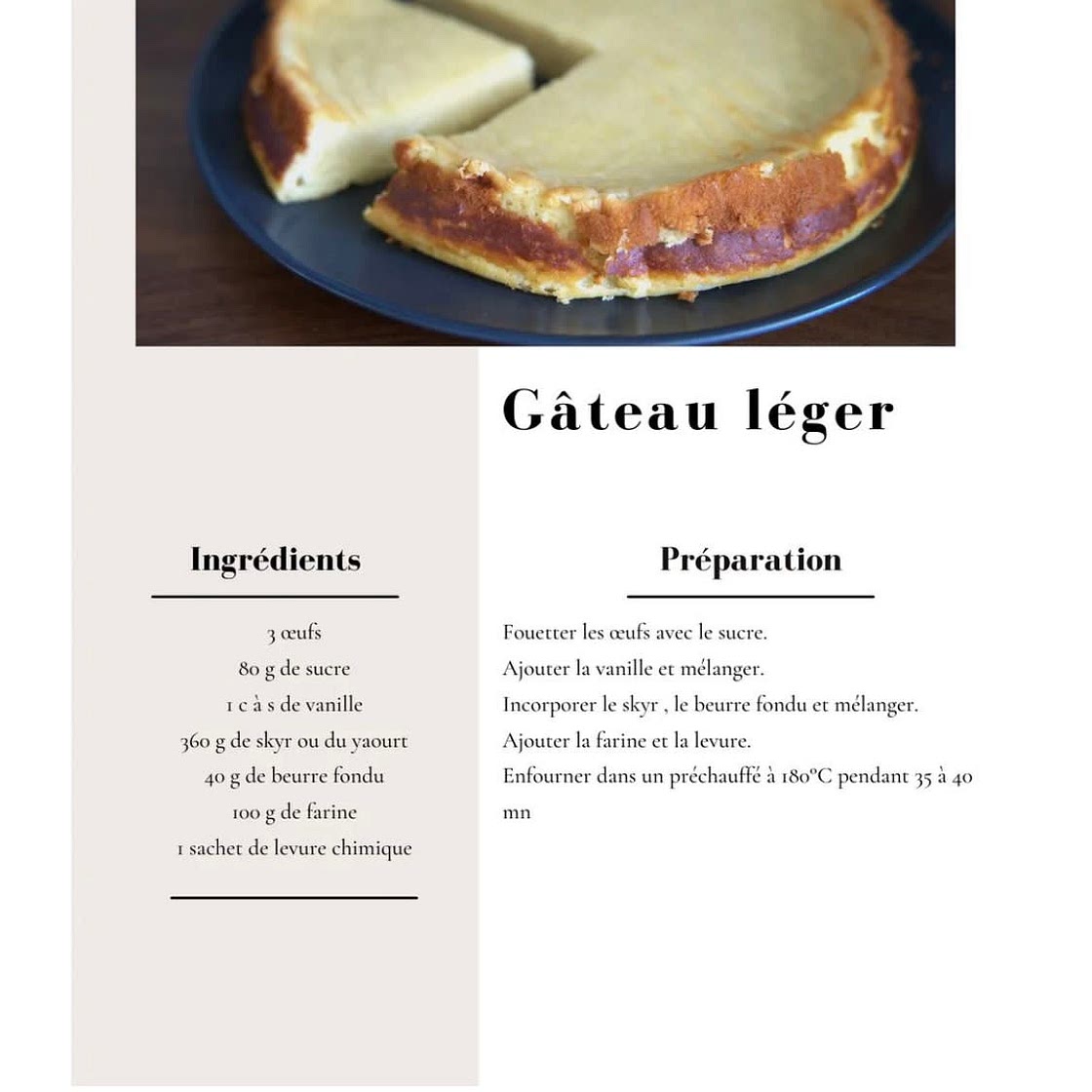 Gâteau léger au skyr 