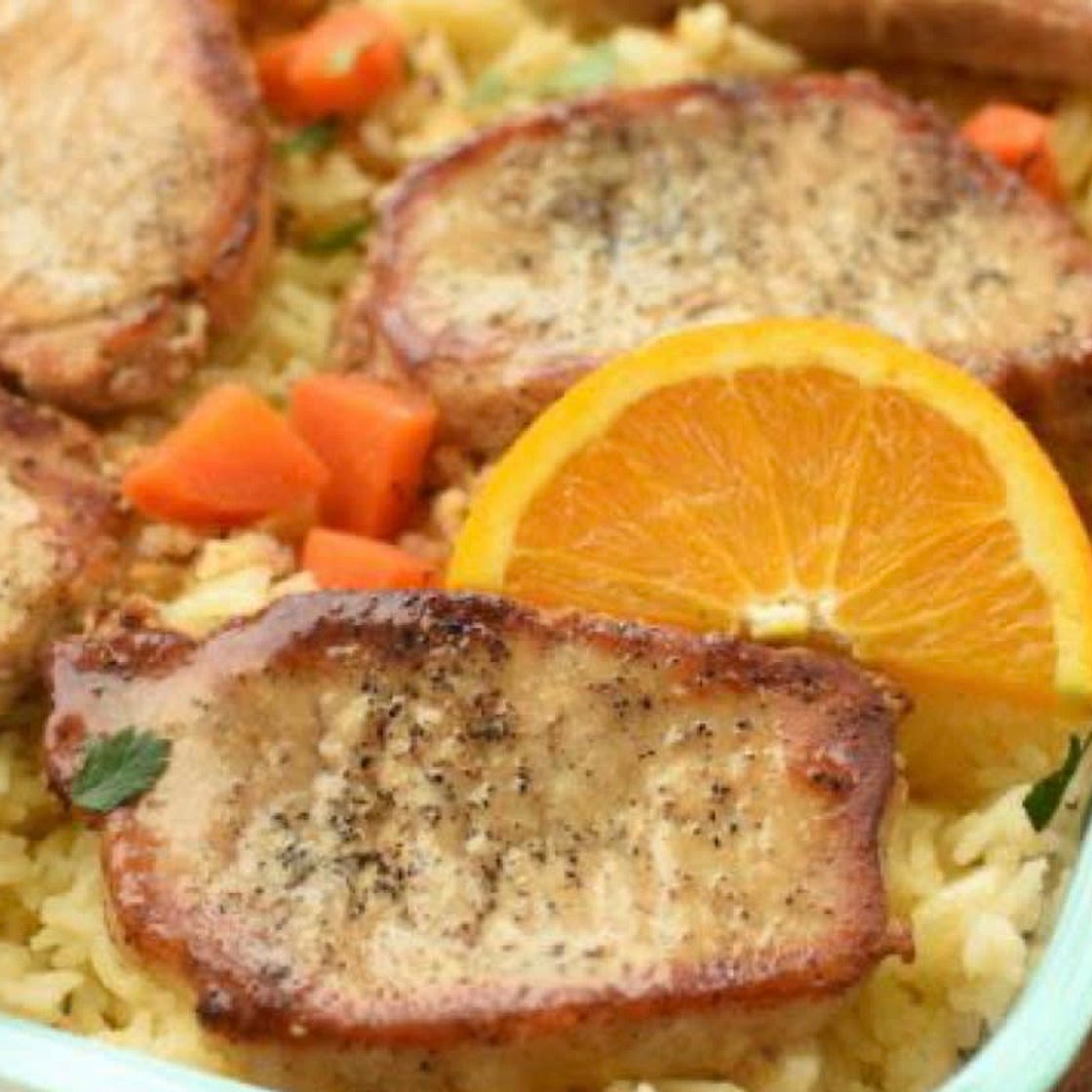 Pork chops with orange rice