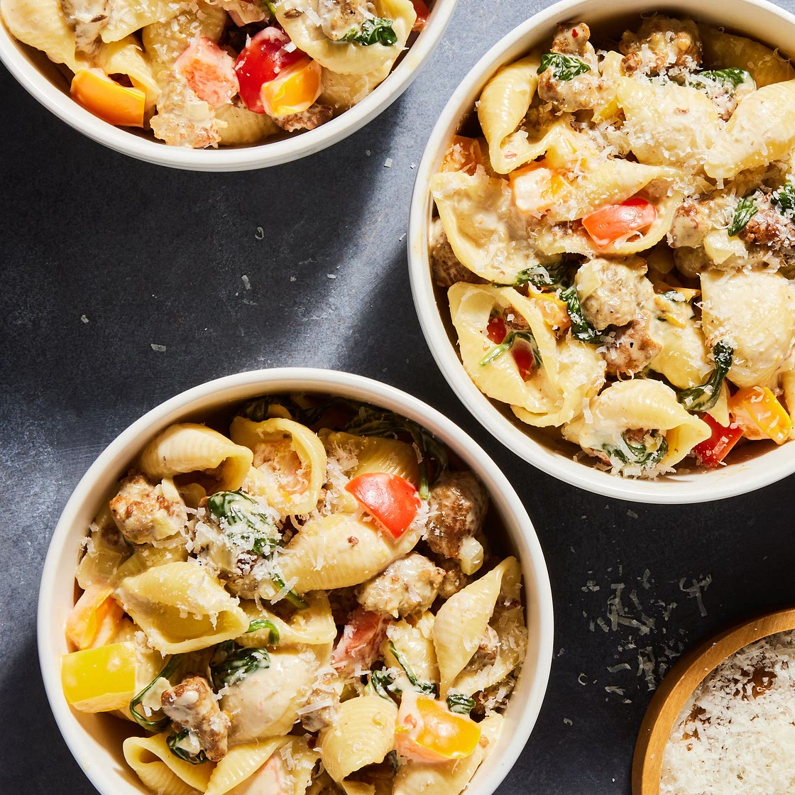 Creamy Sausage & Peppers Shells