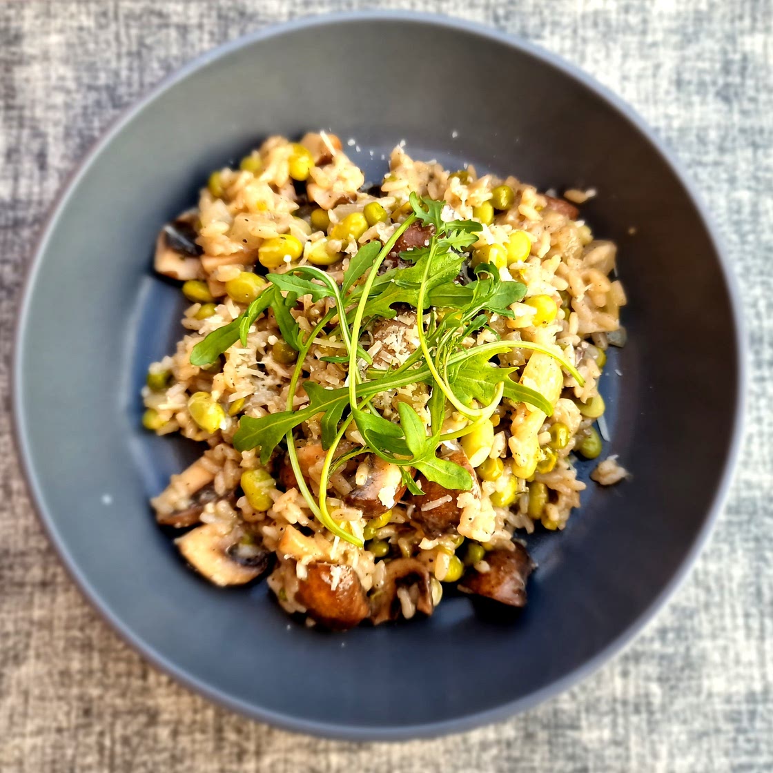 Edamame, Mushroom, and Pea Risotto