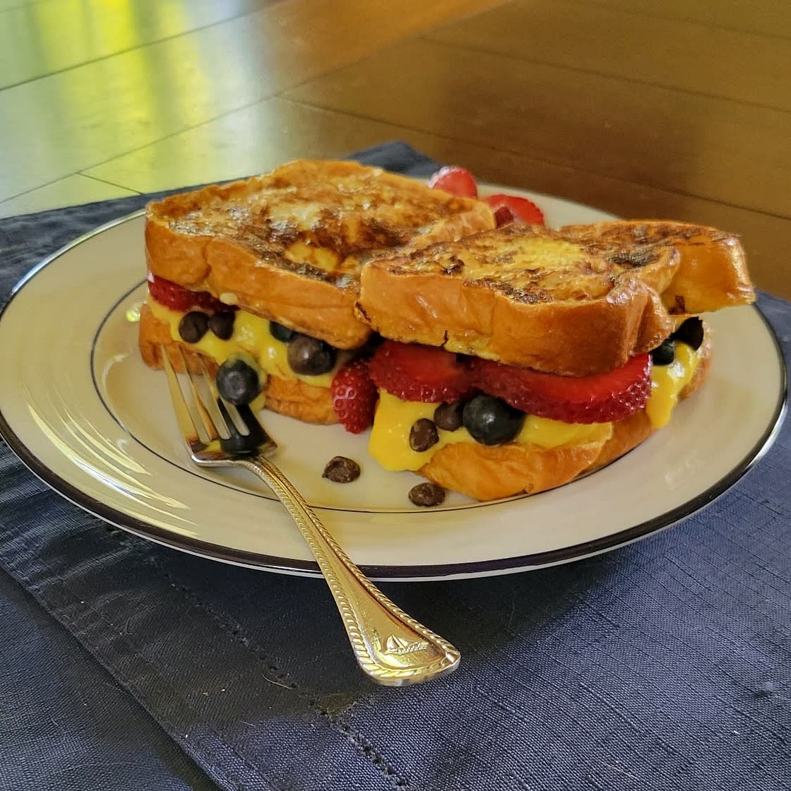 Fruity vanilla french toast sandwich