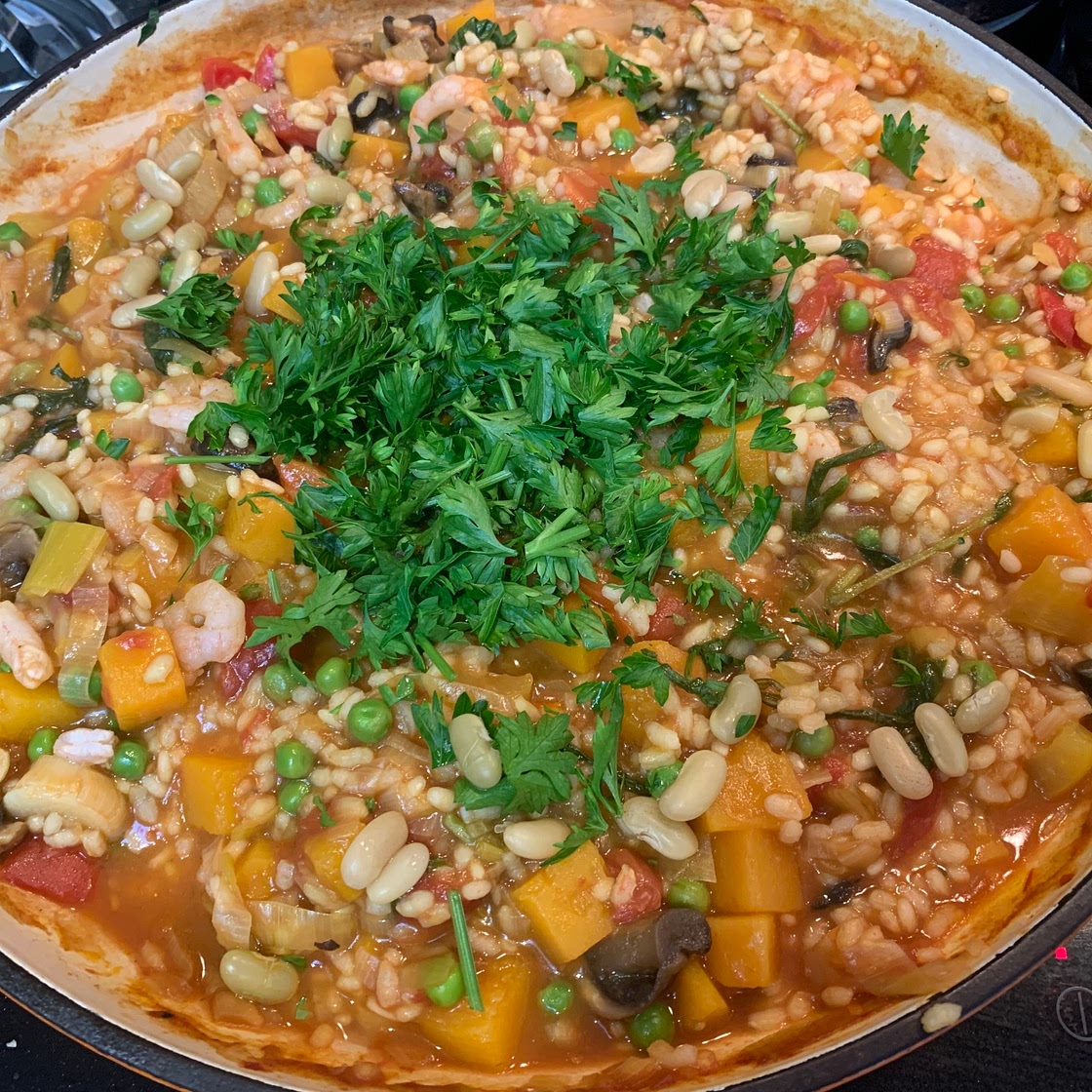 Summer Vegetable and Prawn Paella