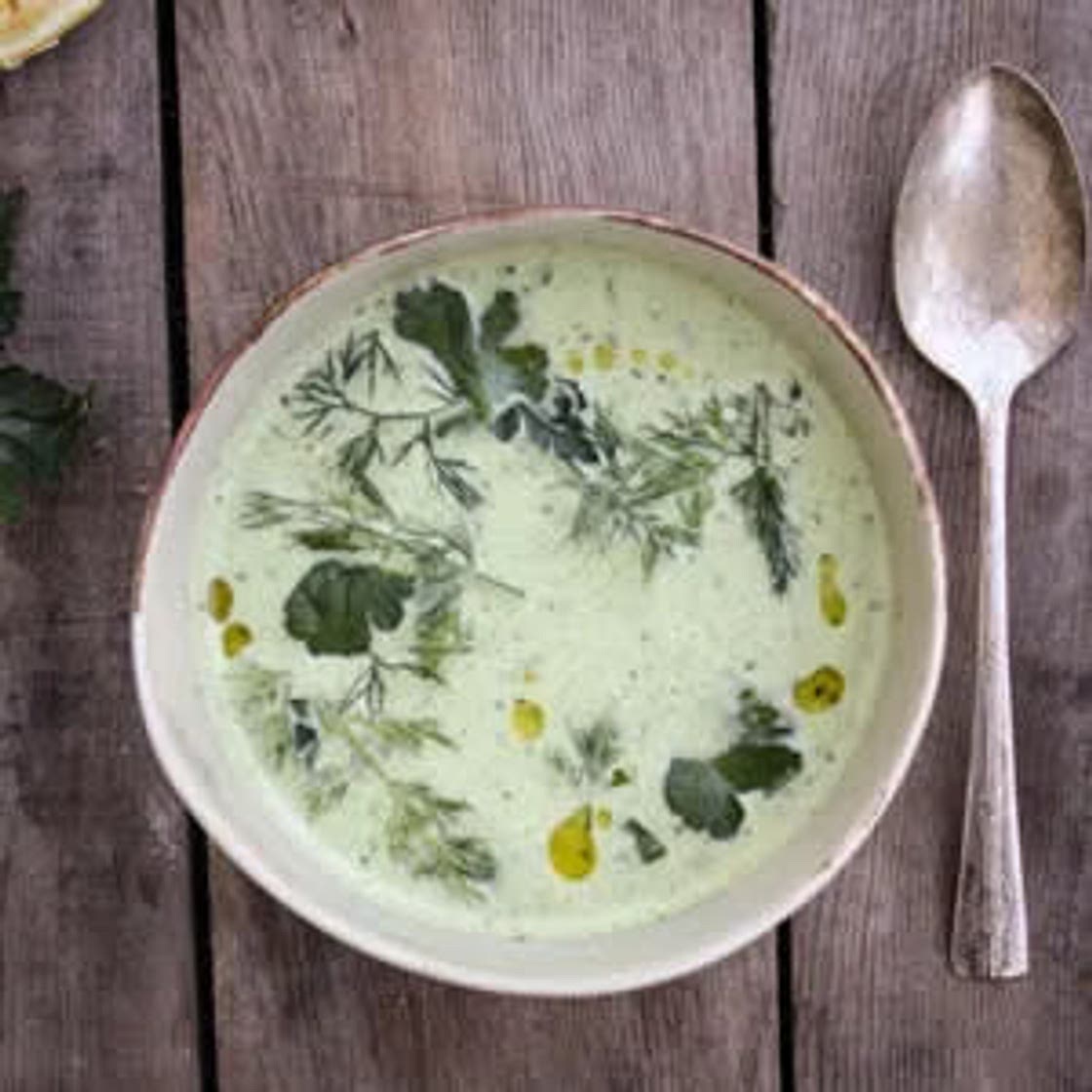 chilled cucumber soup with farm fresh herbs