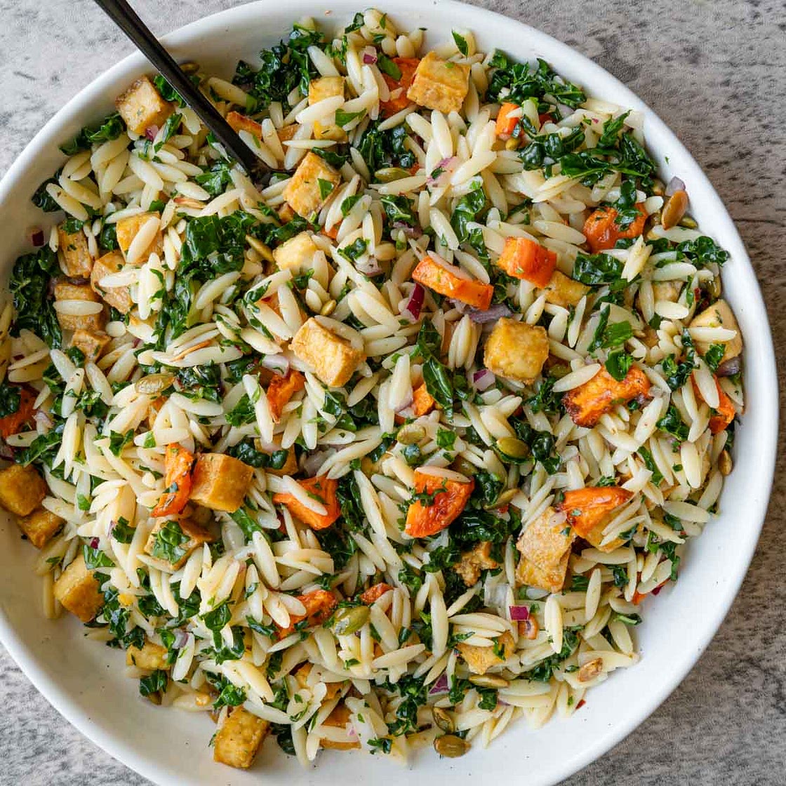 Orzo Salad with Crispy Tofu