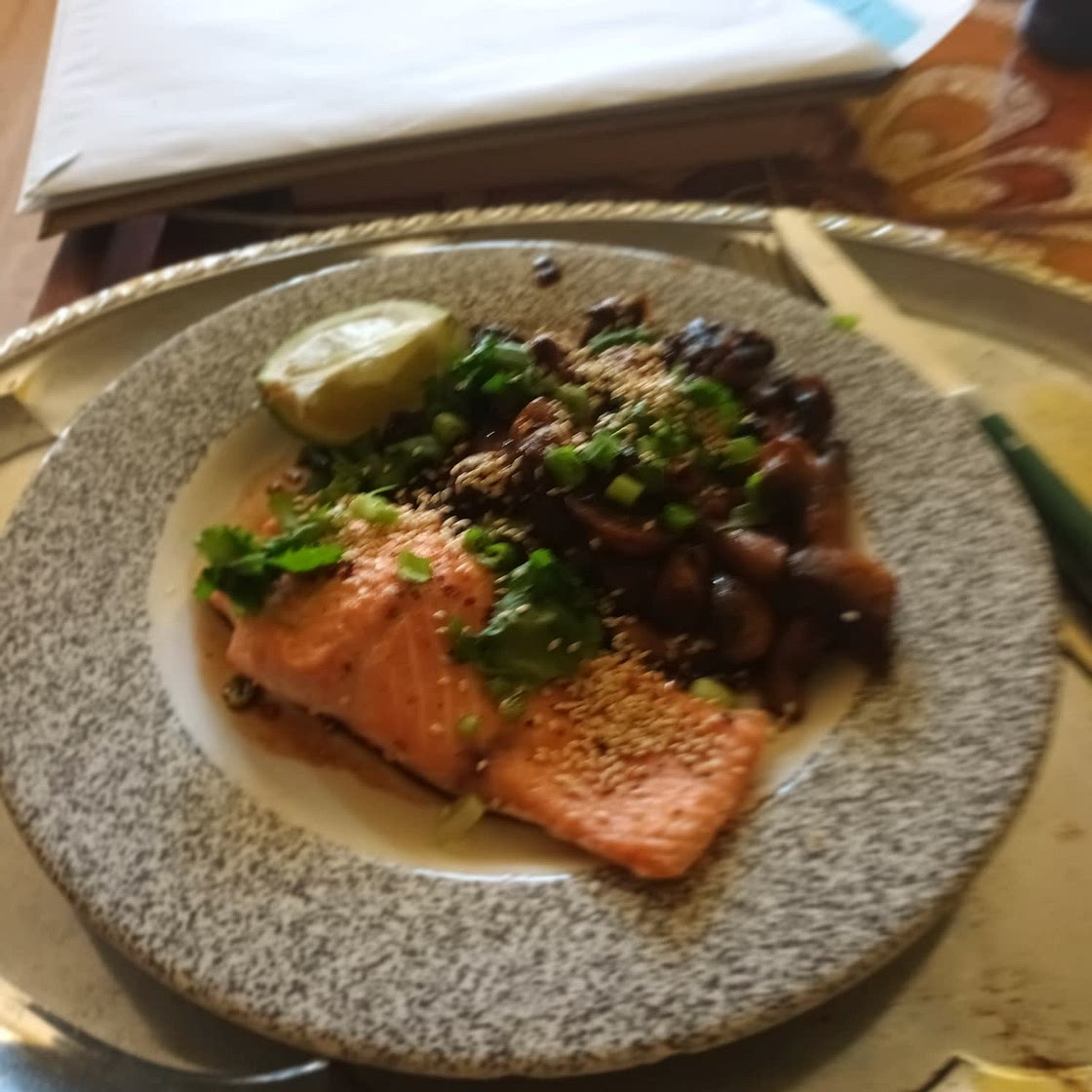 Crispy Salmon With Soy & Sesame Mushrooms