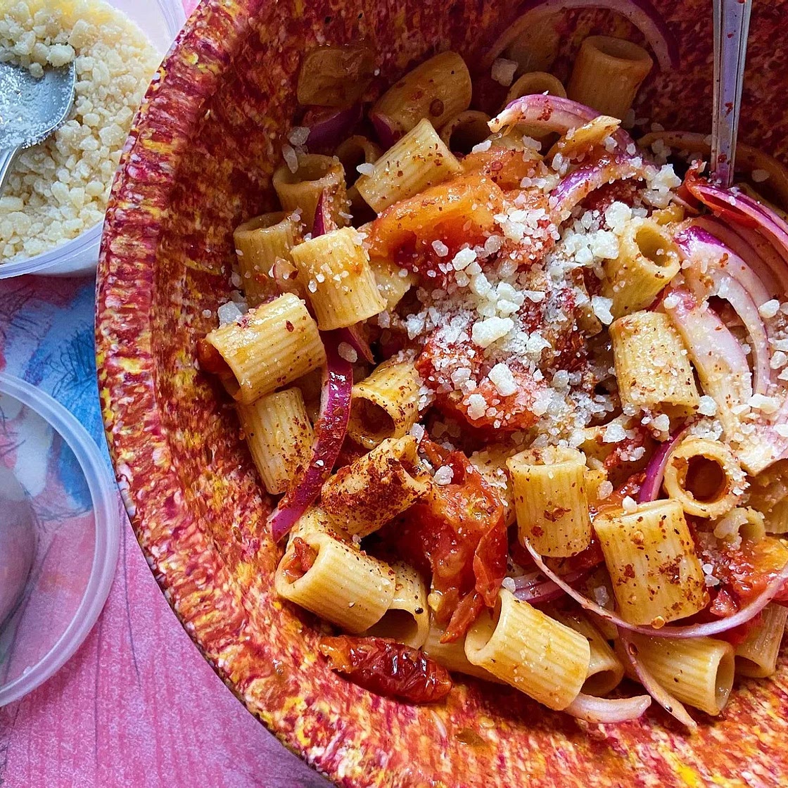 Secret Ingredient Pasta Salad with Jammy Tomatoes