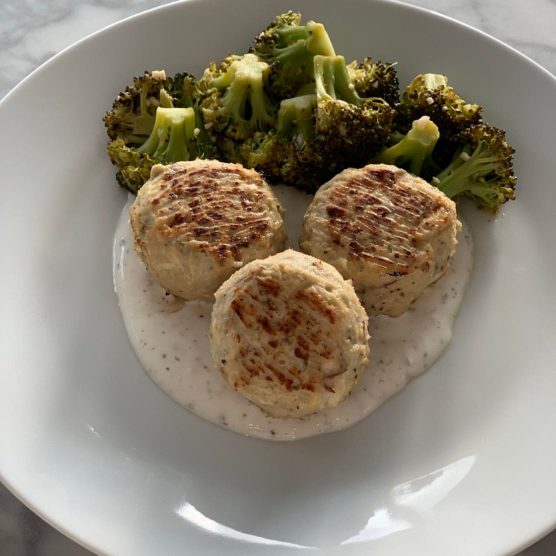 Apple turkey meatballs with broccoli and lemon yogurt