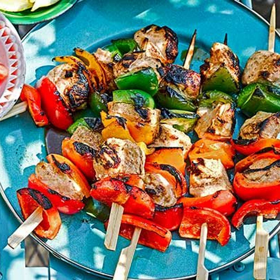 Traffic light chicken shish kebabs