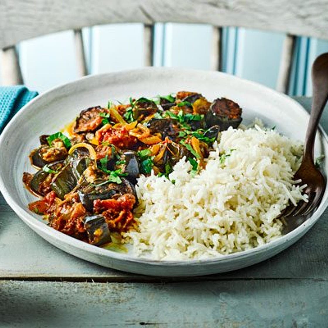 Roasted aubergine & tomato curry