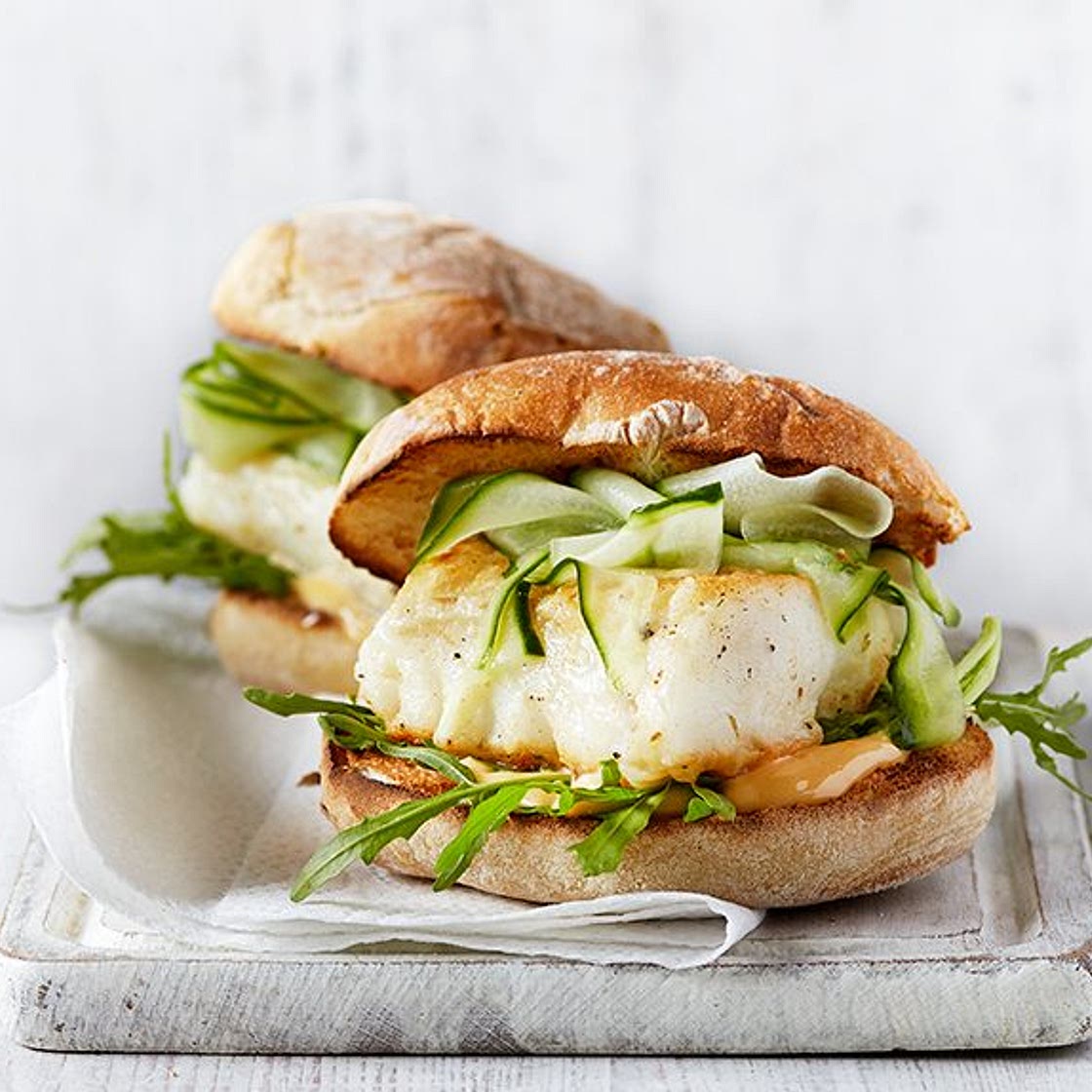 Spicy fish burger with chilli mayo