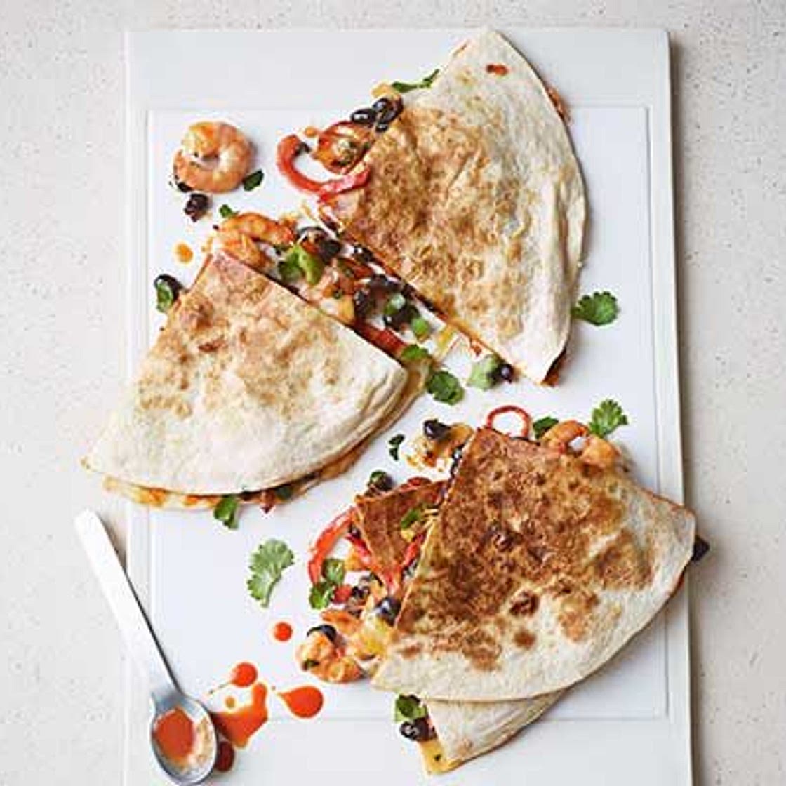 Black bean & prawn quesadillas