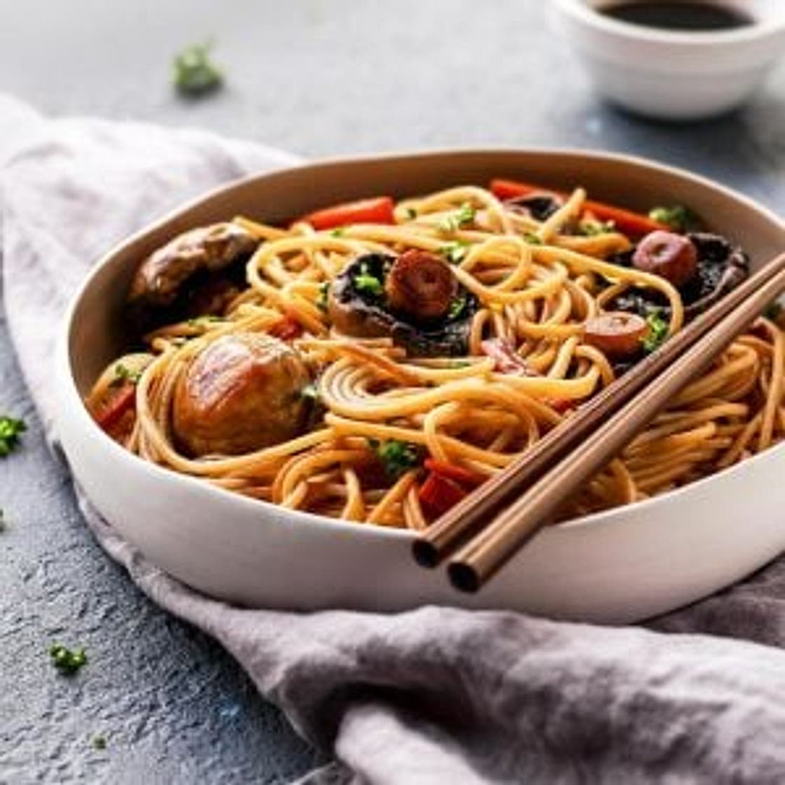 Sesame Glazed Mushroom Noodles