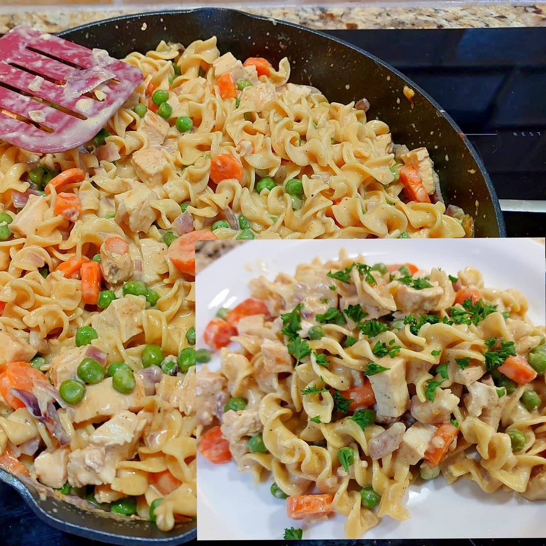 Easy Chicken or Turkey Pot Pie Skillet Pasta