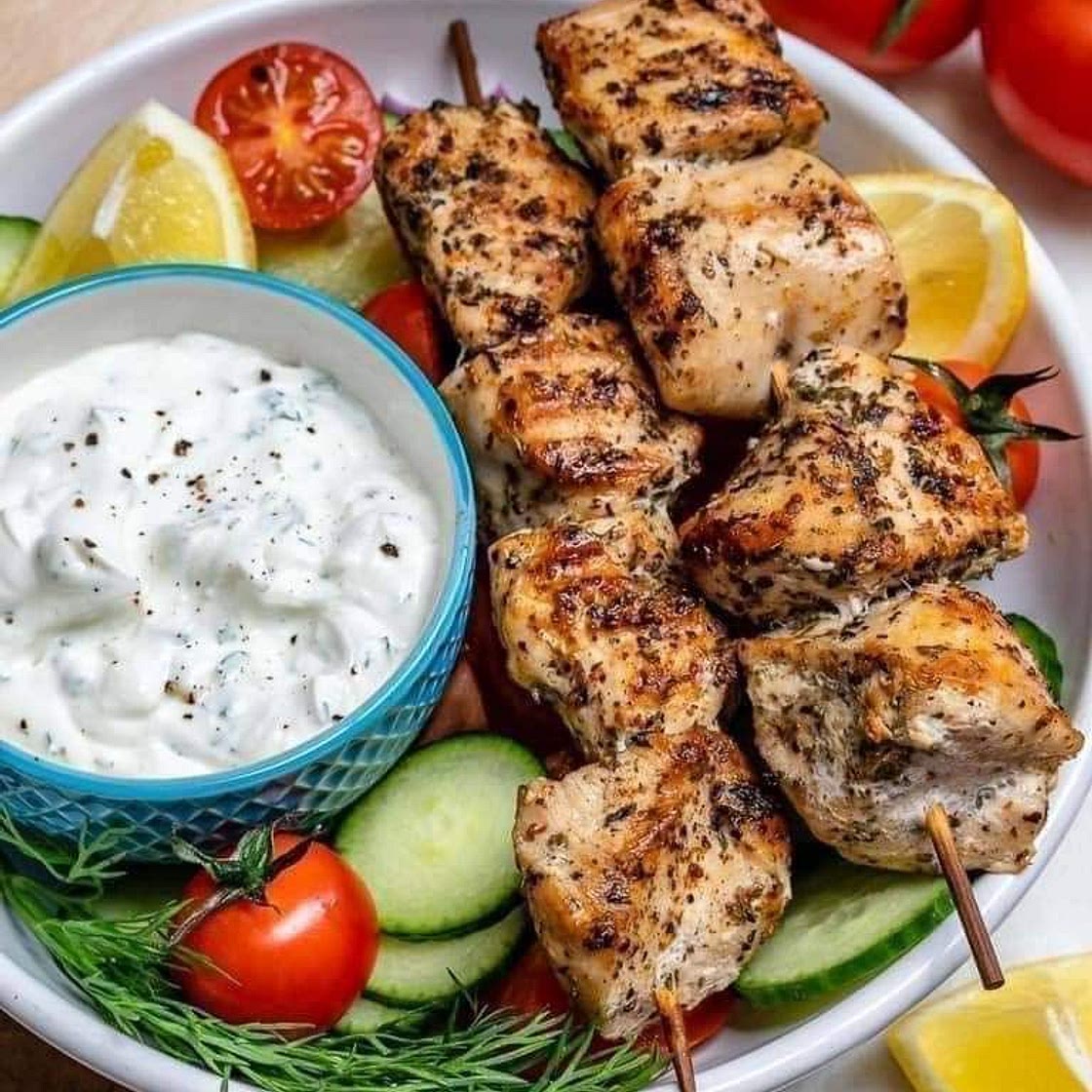 Grilled Chicken Skewers with Tzatziki
