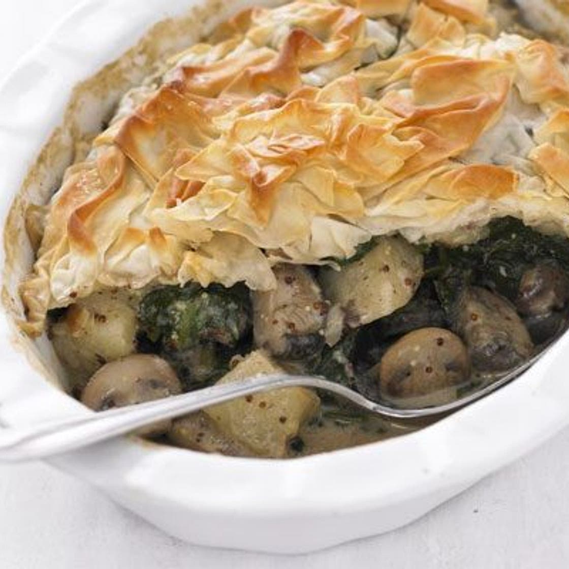 Mushroom, spinach & potato pie